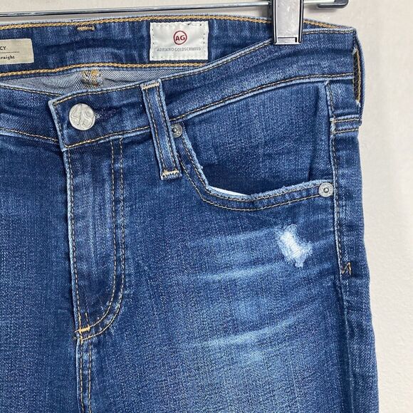 AG Adriano Goldschmeid Jeans 26 (26x27") Blue Mid Rise Straight Leg Distressed - Picture 9 of 15